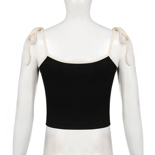 U neck bowknot pattern self tie cami top