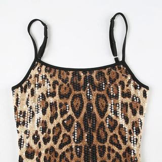 Leopard print u neck glitter cami romper