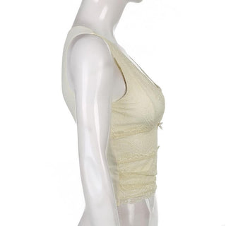 V neck sleeveless lace hem top