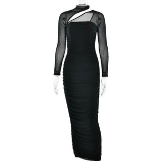 Long sleeve mesh ruched maxi dress