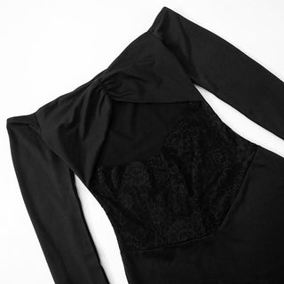 Off shoulder long sleeve hollow out lace cut out mini dress