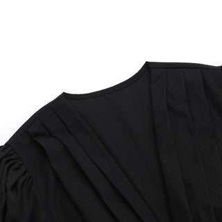 Short puff sleeve ruffle v neck self tie mini dress