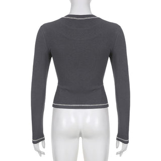 Stitch contrast long sleeve crewneck top