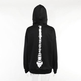 Hoodie drawstring pocket long sleeve skull pattern top-final-sale