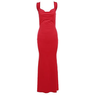 Cowl neck bowknot backless solid cami maxi dress