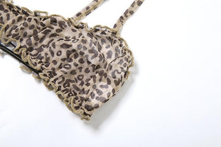 Leopard print ruffle ruched crop pant set