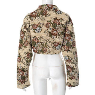 Zip-up long sleeve drawstring flower print top