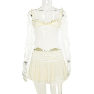 Ruffle corset patchwork stitch cami top