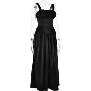 Ruched corset zip-up satin cami maxi dress