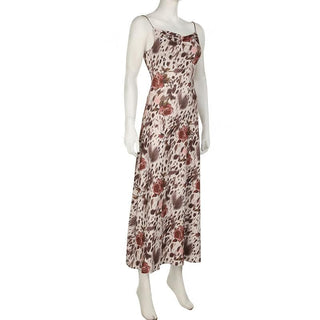 Cowl neck print backless cami midi dress