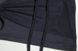 Long sleeve mesh see through knotted mini skirt set