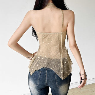 Polka dot glitter buckle ruffle tube top