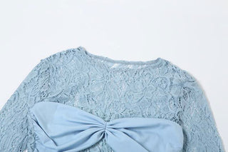 Long sleeve lace patchwork ruched mini dress