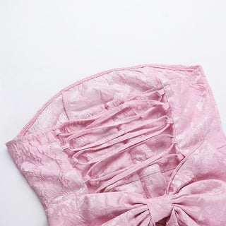 Textured bowknot lace up tube mini dress