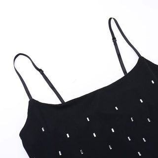 Mesh u neck beaded backless cami maxi dress