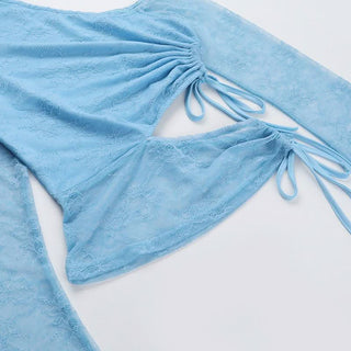 One shoulder drawstring self tie lace top