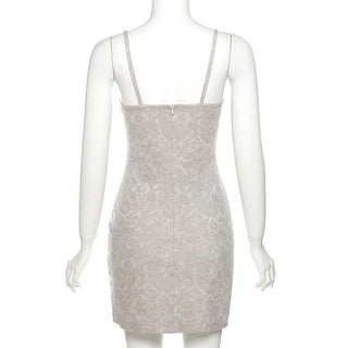 Abstract zip-up rivet backless contrast cami mini dress