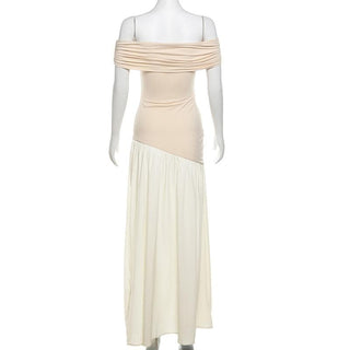 Off shoulder contrast backless maxi dress