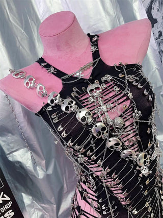 Skull metal chain hollow out cut out top