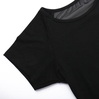Short sleeve round neck print mesh top