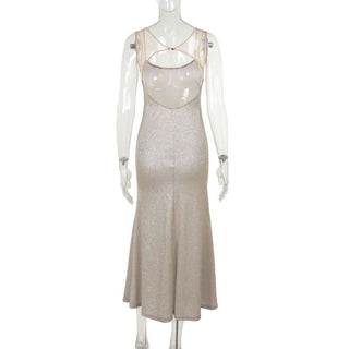 Glitter u neck backless cami maxi dress