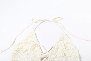 Halter self tie see through v neck hollow out cut out mini dress