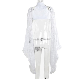 Long flared sleeve lace buckle shrug top