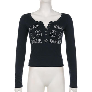 Button long sleeve "1986" pattern contrast top