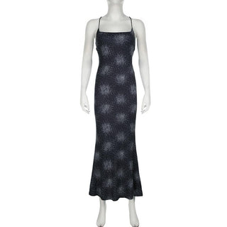 Print cross back backless cami maxi dress