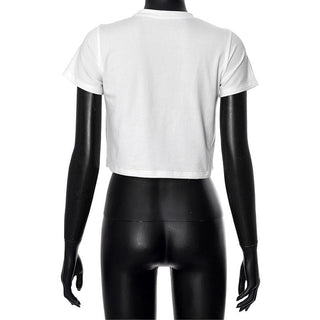 Short sleeve bowknot embroidery crewneck crop top