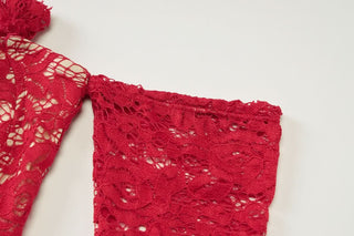 Halter long sleeve off shoulder lace mini dress