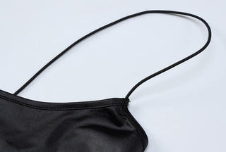 Textured solid satin u neck spaghetti strap sleeveless mini dress