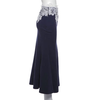 Lace patchwork zip-up maxi skirt
