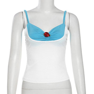 V neck rose applique contrast 2 piece cami top