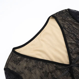 V neck long sleeve lace bowknot mini dress