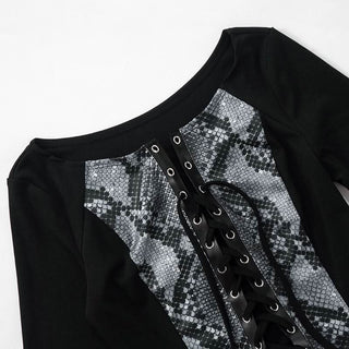 Long sleeve print lace up top