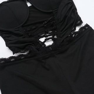 Hollow out lace hem v neck corset cami jumpsuit