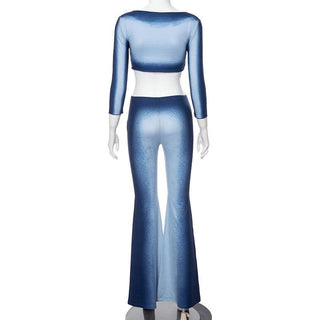 Long sleeve gradient crewneck ruffle pant set