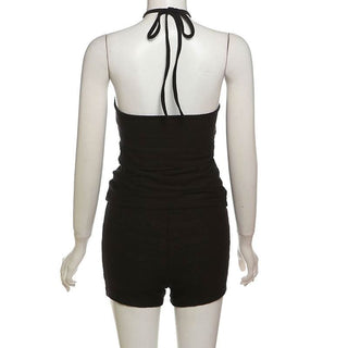 Halter backless textured solid short pant set