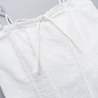 Ruched smocked textured bustier ruffle top