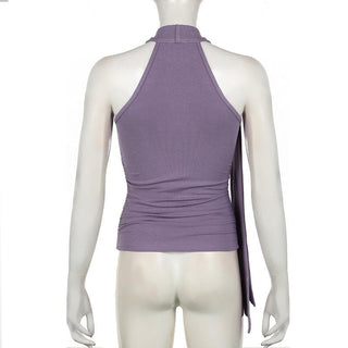 Sleeveless high neck knotted ruched top