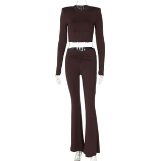 Long sleeve crewneck padded ruched pant set
