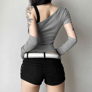 Irregular short sleeve gloves butterfly print top