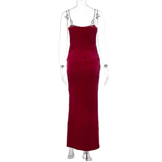 Velvet solid o ring hollow out slit backless cut out maxi dress-final-sale