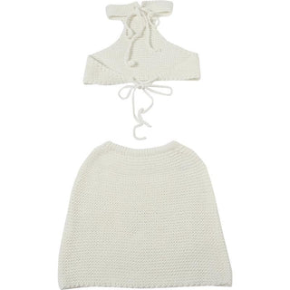 Halter self tie knitted backless mini skirt set