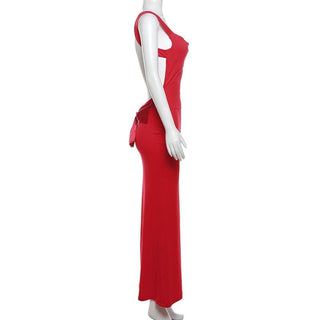 Cowl neck bowknot backless solid cami maxi dress