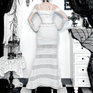 Off shoulder lace hem lace up corset cami top