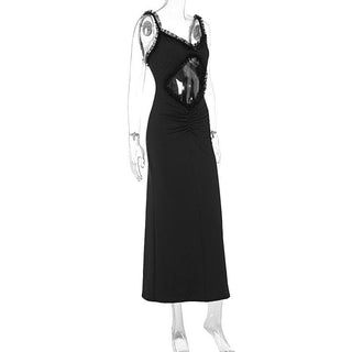 Ruffle hollow out ruched bowknot cami cut out midi dress