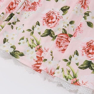 Rose print knotted ruched lace hem cami midi dress