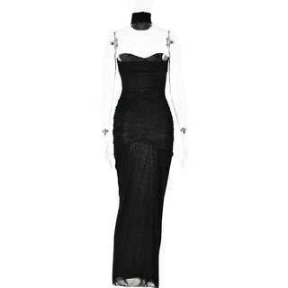 Sweetheart neck glitter ruched 2 piece tube maxi dress